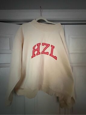 HZL Cream Pullover Sweatshirt with Red Lettering
